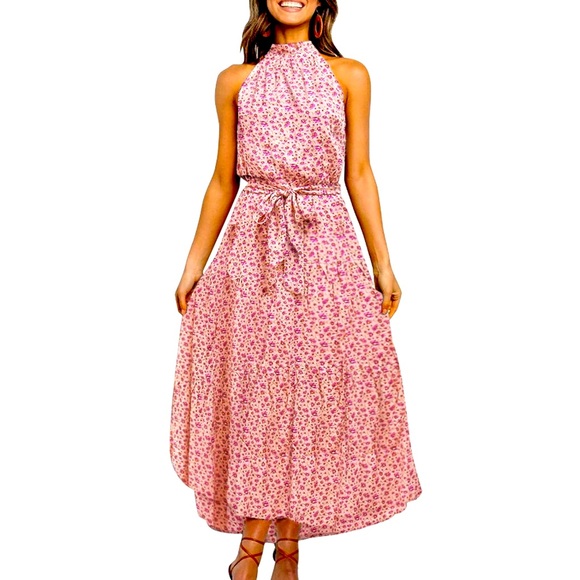 Sun-Kissed Halter Neck Boho Maxi Dress